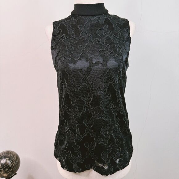 ALC Womens Sleeveless Top Black Camo Lace Mesh Size 0 Edgy Goth Witchy Designer - Picture 1 of 13
